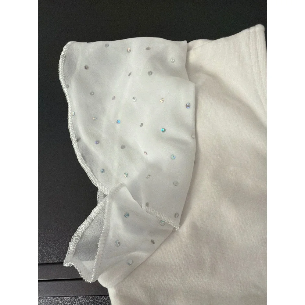 Bloch Leotard Girls S/M 8-10 White Excellent‎ Flutter Sleeve Rhinestone Ballet